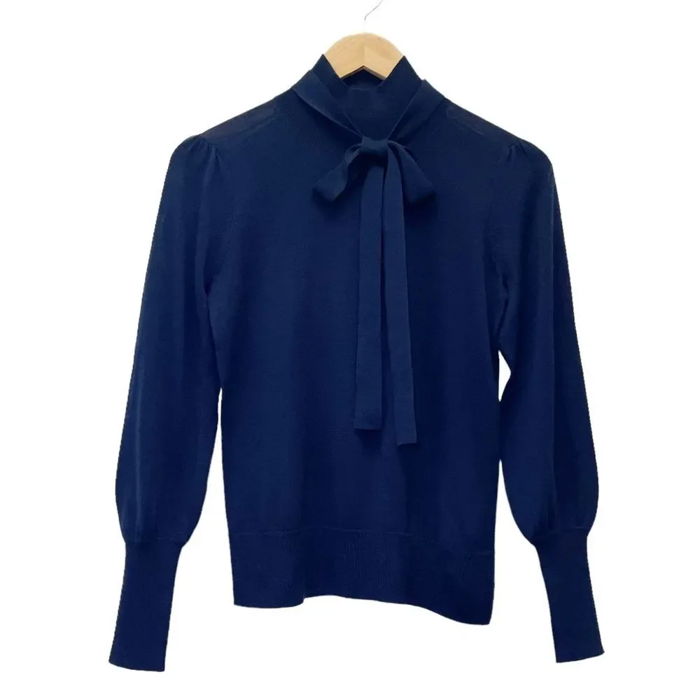 J. Crew Sweater Merino Wool Tie Neck Turtleneck in Navy Blue Women’s Size XXS